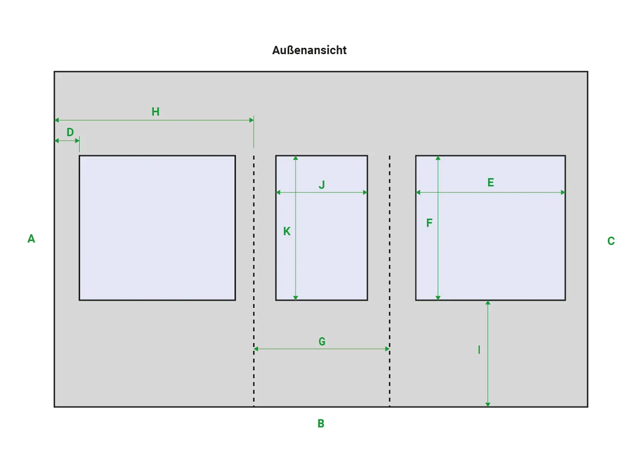 1 Tür 2 Fenster, Tür Mitte, je 1 Fenster links und rechts, Mit Fenster in der Tür